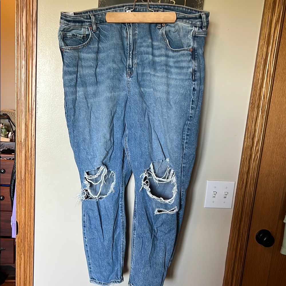 American Eagle Outfitters Ripped Blue Straight Leg Jeans